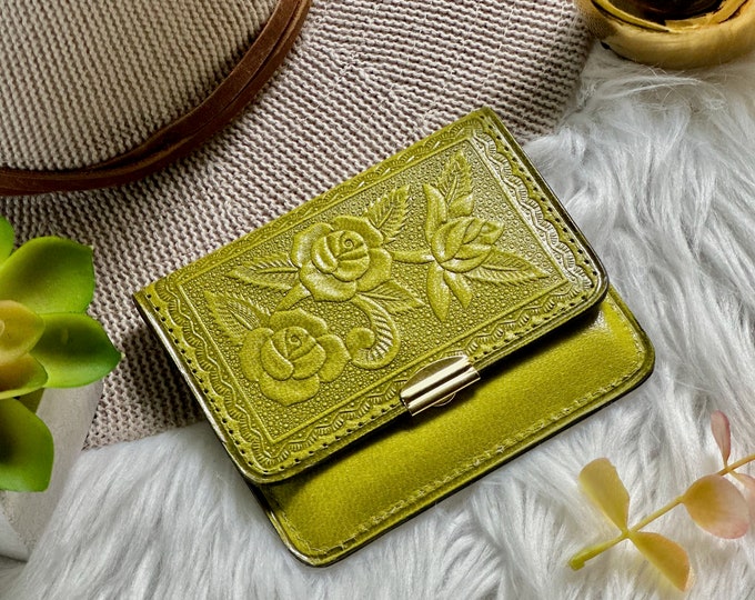 Embossed Rose Leather Mini Wallet: Handmade Women's Wallet