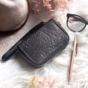 cute wristlet wallet • small leather wallet • zip around wallet • personalized wallet • gifts for mom
