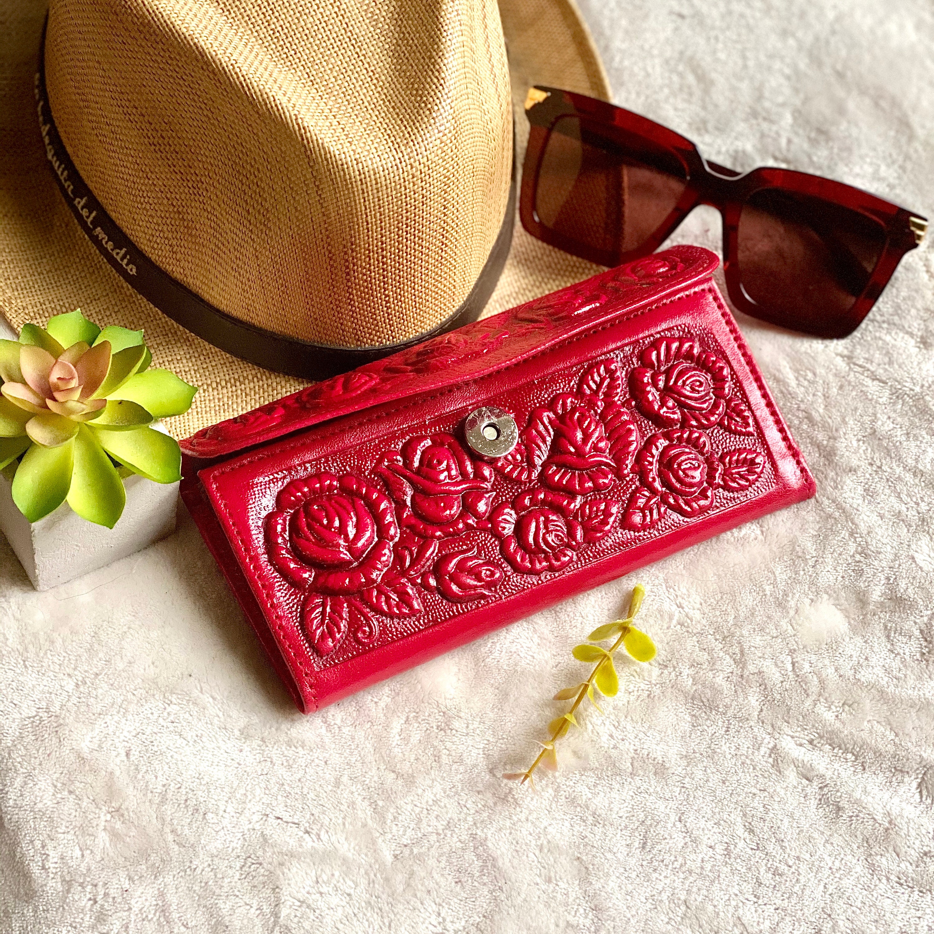 Wallets for her Red Roses leather wallet Handmade wallet leather
