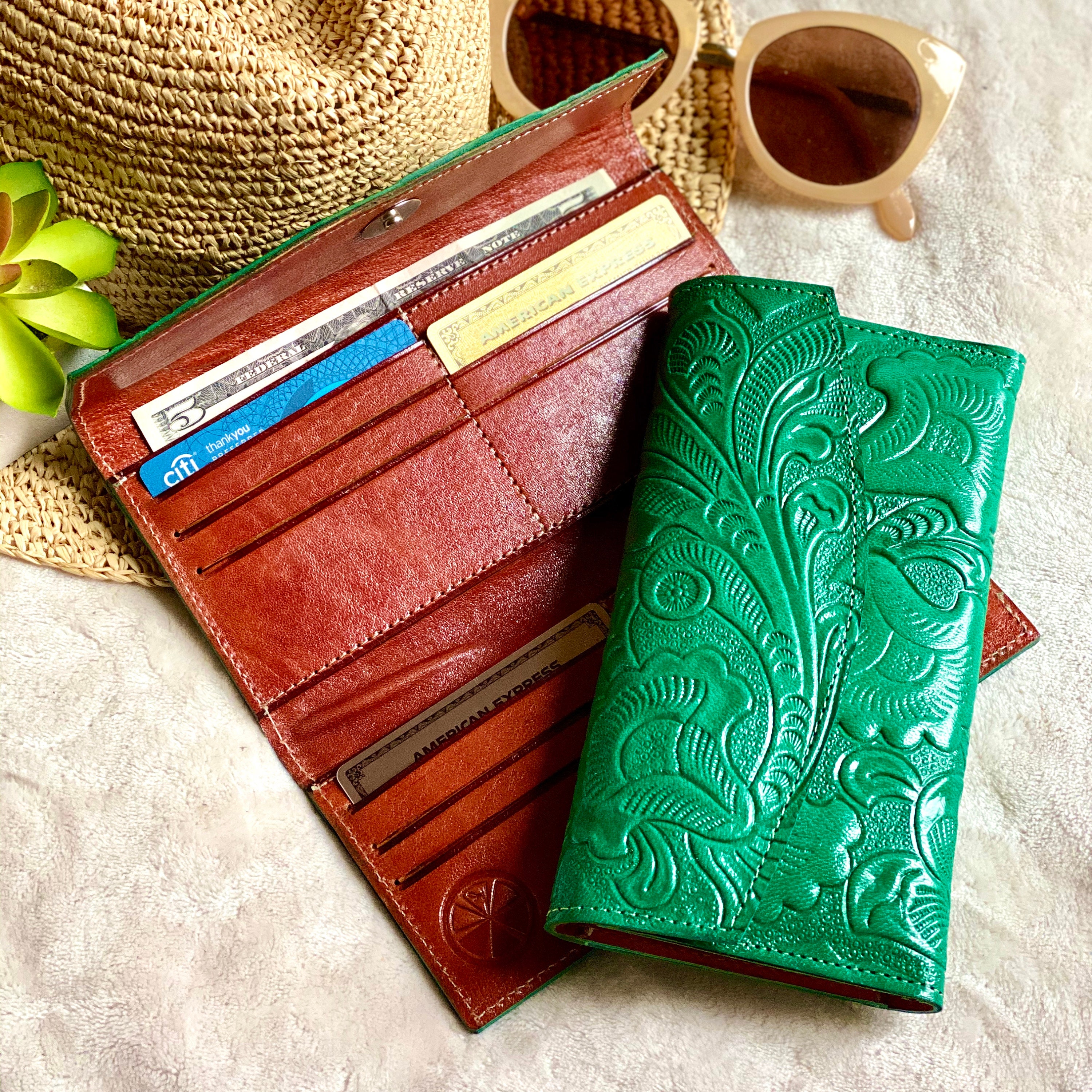 Handcrafted tooled authentic leather women's wallet leather wallet