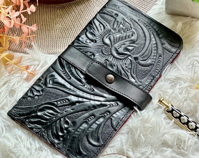 Black Leather Bifold Wallet • Handmade Travel Wallet • Personalized Gift for Her