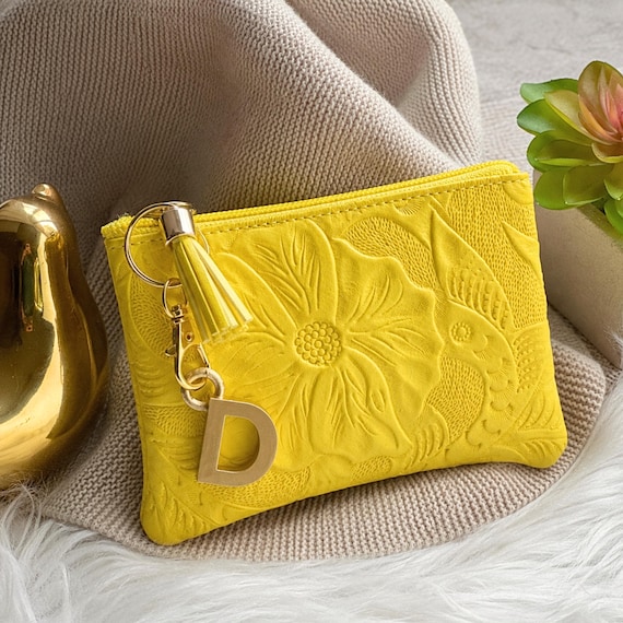 Handcrafted Leather Zipper Pouch: Small Floral Tooled Makeup Bag