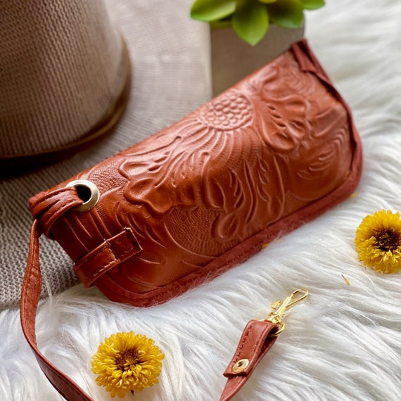 Personalized Leather Glasses Case: Handmade Floral Sunglasses Case