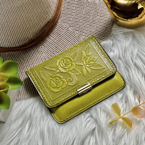 Embossed Rose Leather Wallet: Small Minimalist Bifold