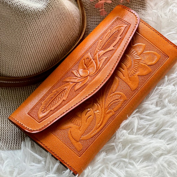 Embossed Leather Women’s Wallet • Vintage Style Floral, Personalized Gift