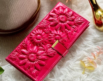 Sustainable leather wallets for women cute •  personalized wallets • floral wallets • sunflowers gifts