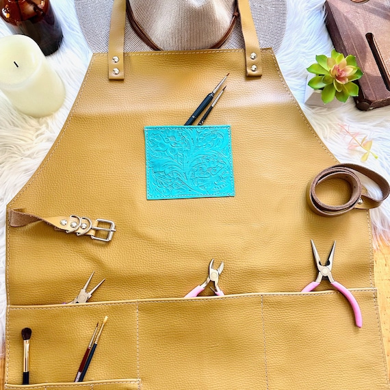Personalized Leather Apron for Women: Handmade with Pockets for Crafting & Gardening