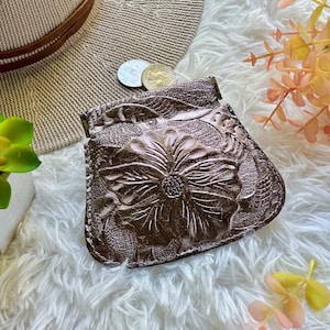 Embossed Leather Pouch for Women • Jewelry bag • Small wallet • Cable pouch