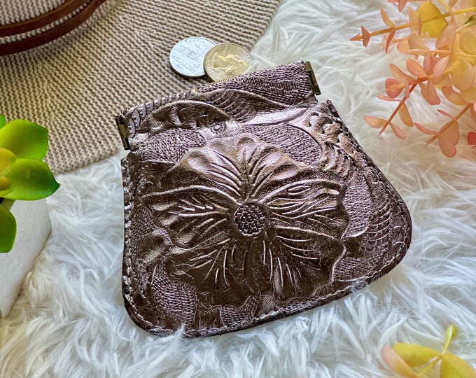 Embossed Leather Pouch for Women • Jewelry bag • Small wallet • Cable pouch