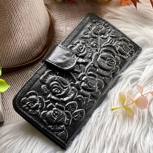 Embossed Roses Leather Vintage Style Wallets for Women  •  Small Wallet  • personalized gifts for her