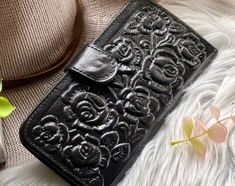 Embossed Roses Leather Vintage Style Wallets for Women  •  Small Wallet  • personalized gifts for her