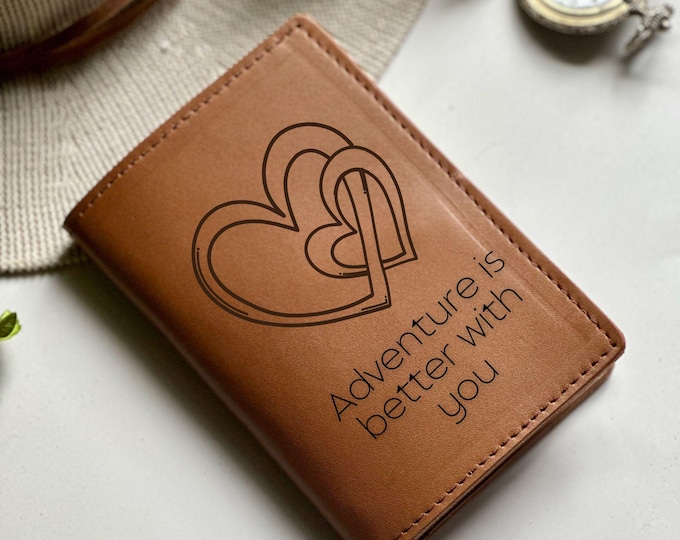 Engraved Leather Passport Cover: Personalized Boho Travel Wallet