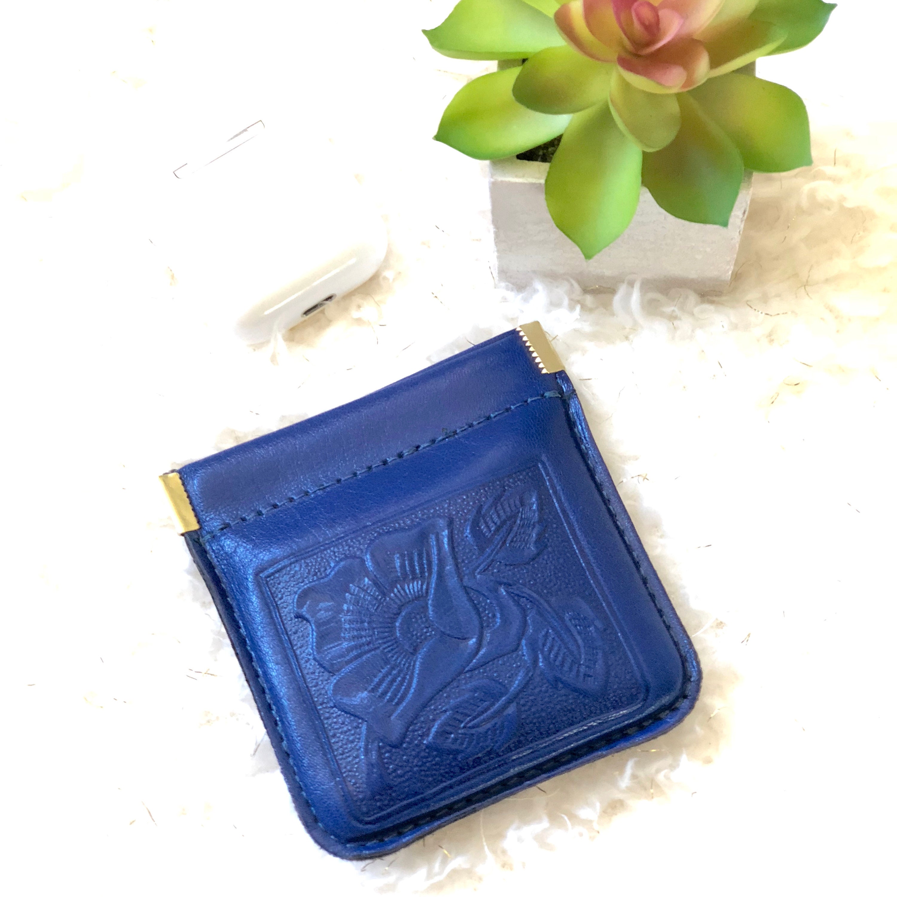 Leather Headphone Case, Tooled Leather coin purse, Tooled Leather