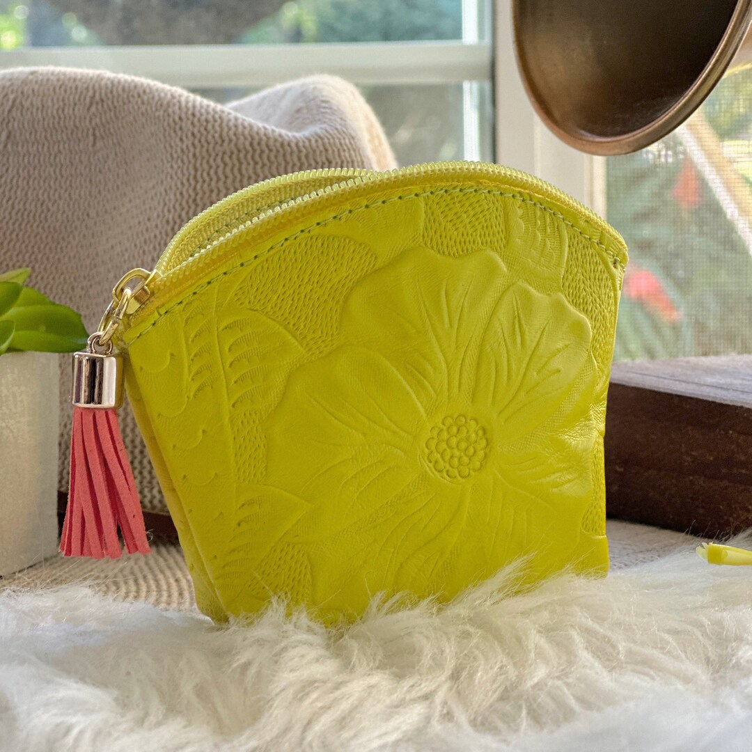 Handmade Floral Leather Cosmetic Bag Small Makeup Pouch Small Leather