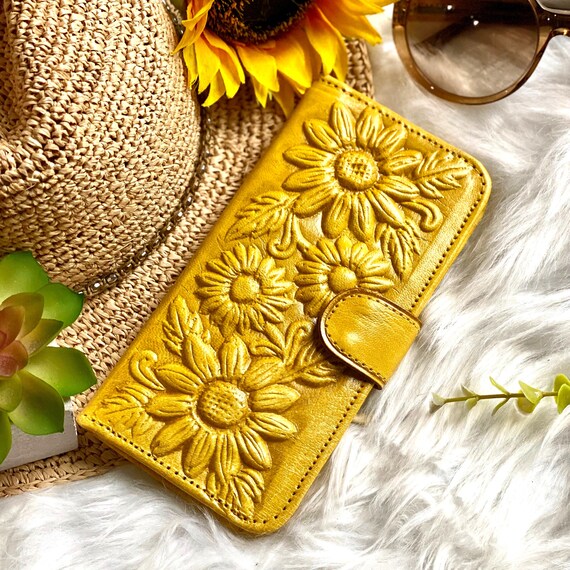 Sunflower Leather Wallet for Women, Handmade Floral Bifold Wallet, Tooled Leather Wallet, Boho Wallet, Personalized Gift for Her