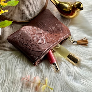 Carved Leather Small Bag Makeup Pouch for Purse Small - Etsy