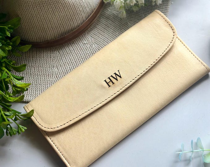 Engraved Leather Trifold Wallet: Bohemian Women's Wallet