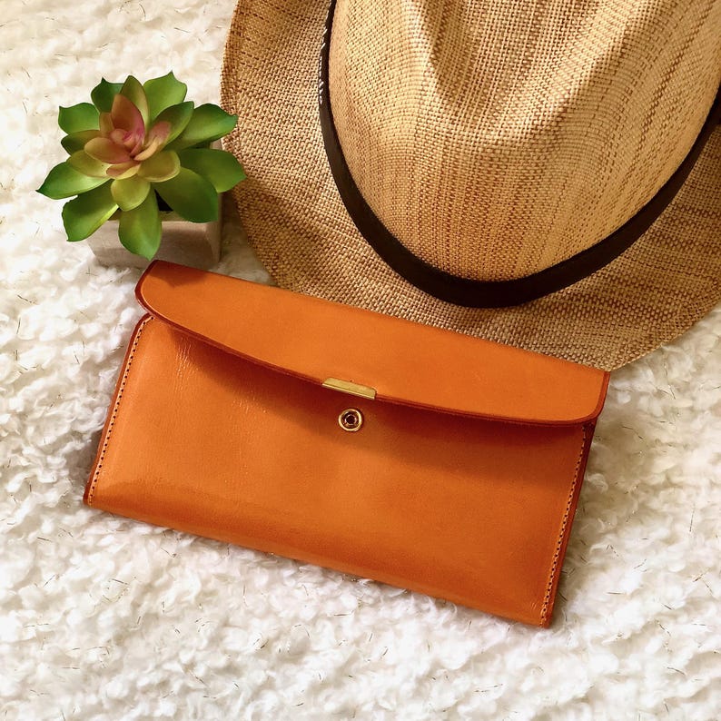 Slim Leather Wallet for Women with Clasp • Vintage Style, Personalized Handmade Wallet image 8