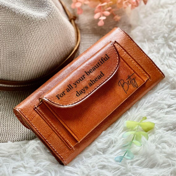 Engraved Slim Leather Wallet: Handmade Sustainable Women's Wallet