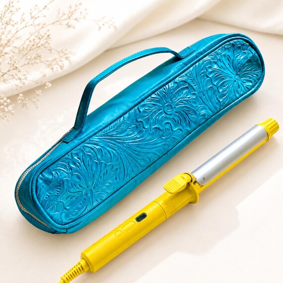Personalized Leather Curling Iron Case: Heat-Resistant Hair Tool Travel Organizer