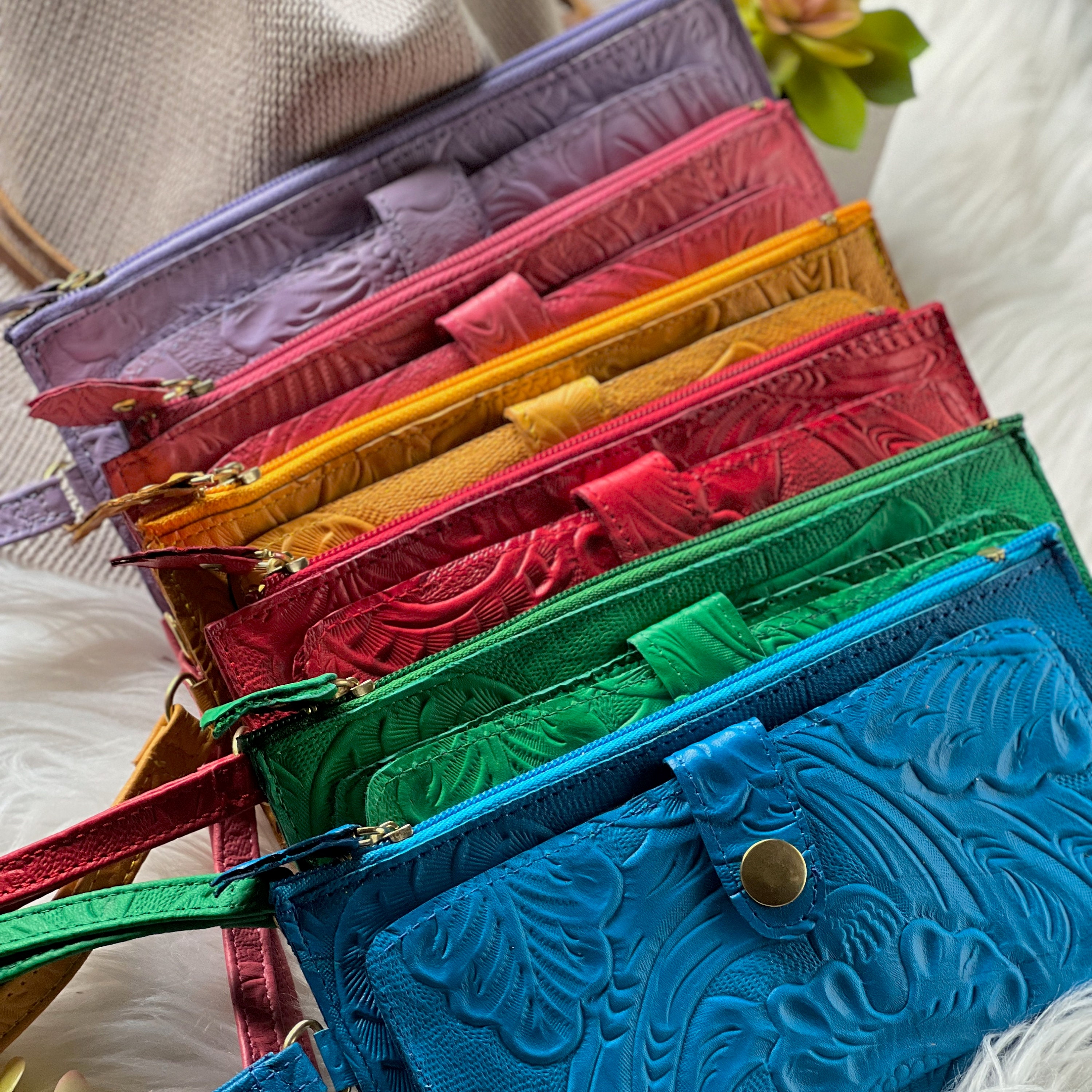 Embossed soft leather wallets for women • bohemian wallet • wristlet