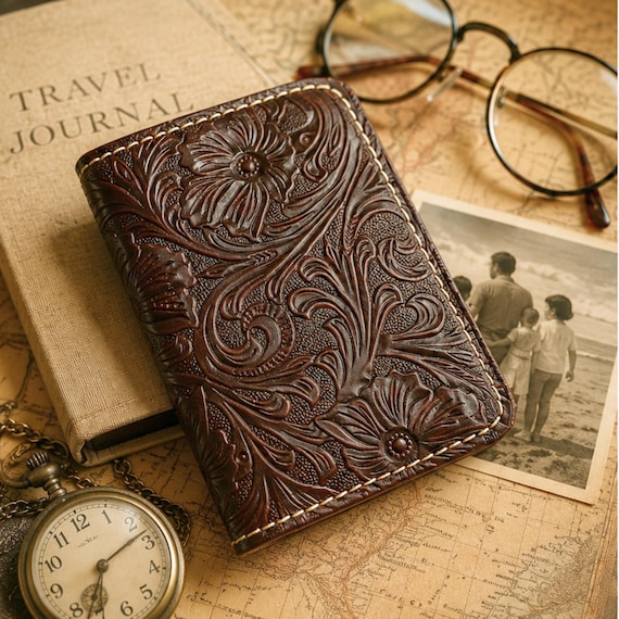 Personalized Leather Passport Cover for Grandpa, Retirement Gift for Men, Handmade Travel Wallet