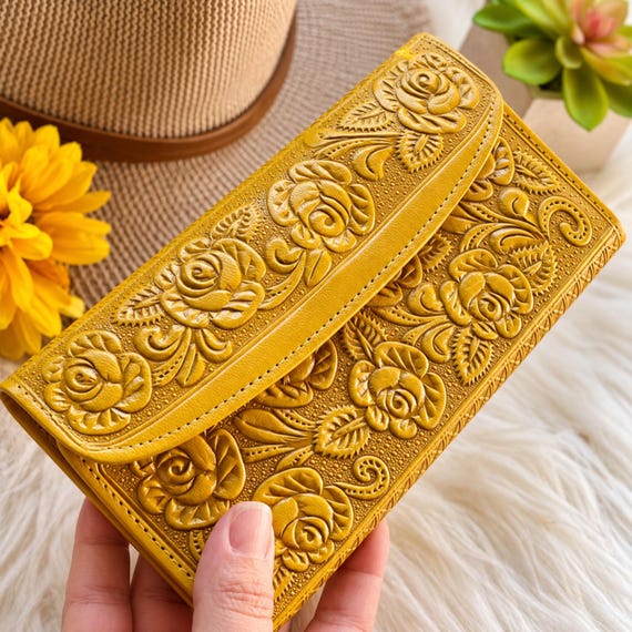 Vintage Rose Leather Wallet for Women, Colorful Floral Long Wallet, Romantic Gift for Flower Lover