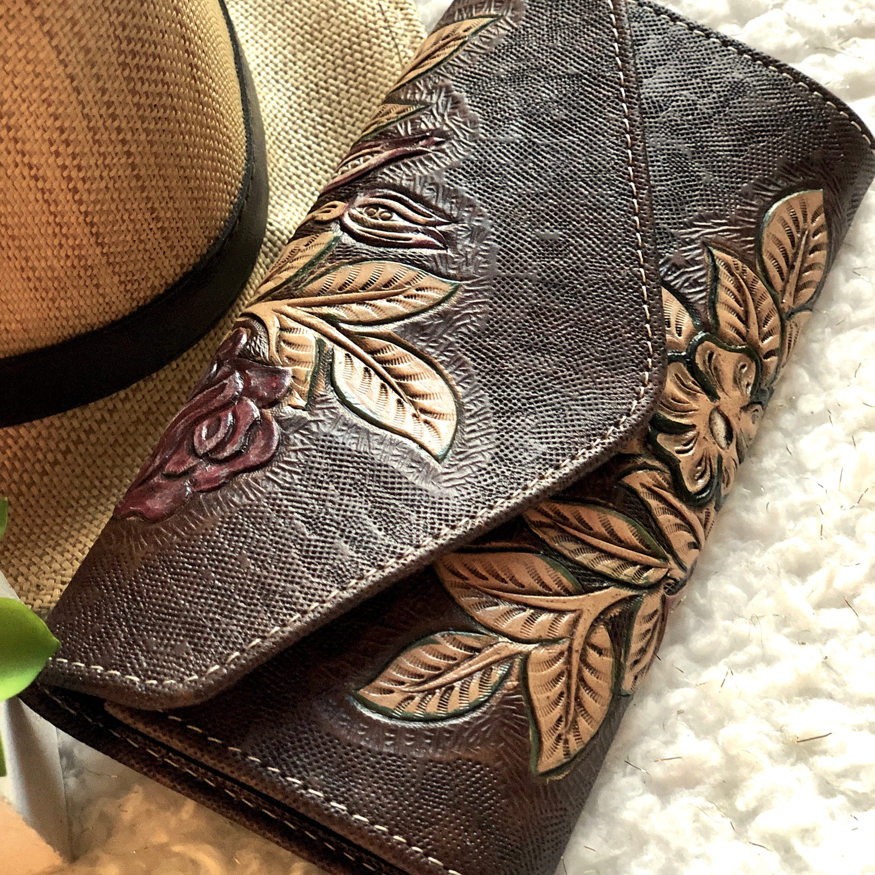 Tooled Leather Wallet*Roses Wallet*Leather Woman Wallet*Flowers Wallet