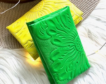 Handmade Embossed Leather Business Card Holder: Personalized Wallet