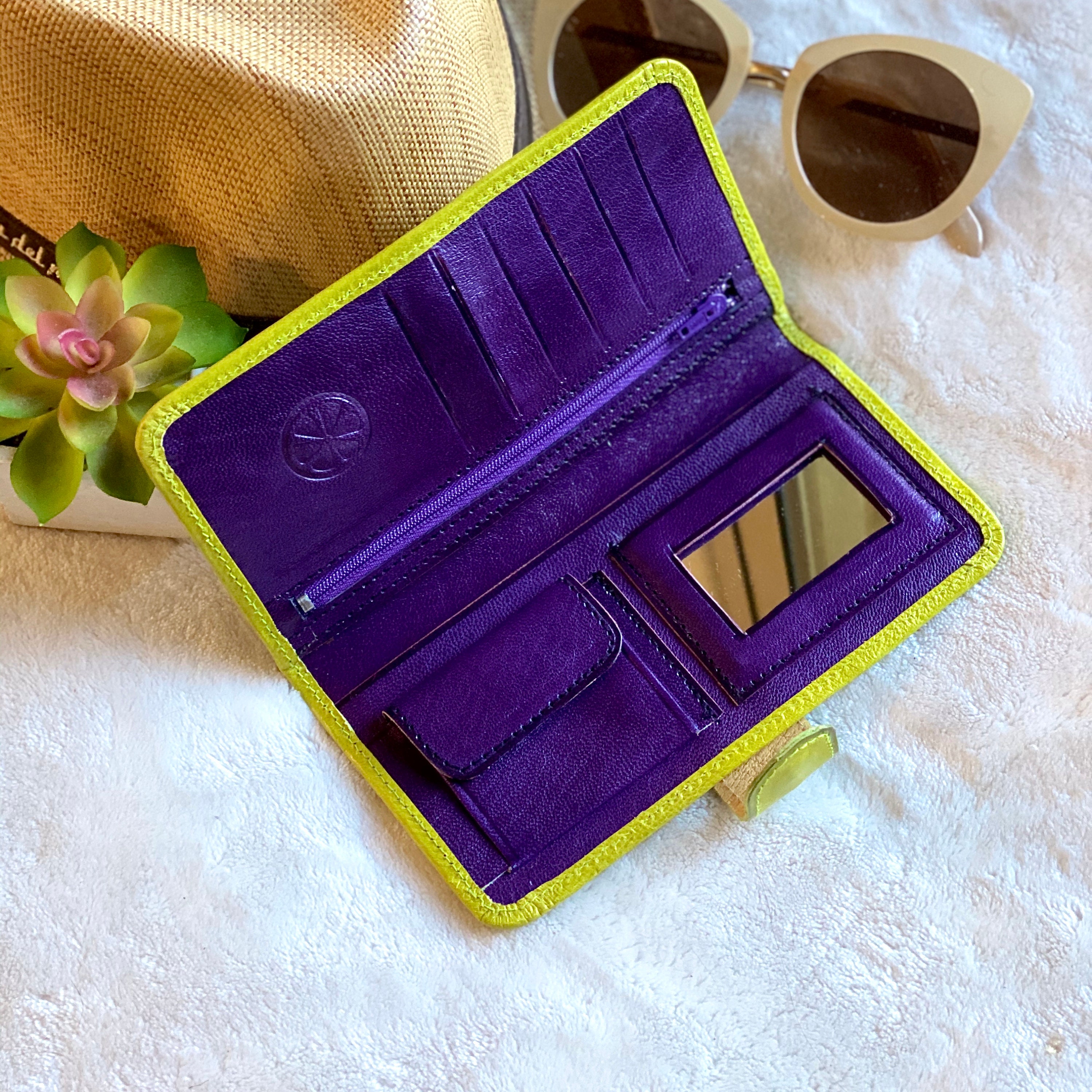 Handmade lime green wallet woman Leather woman wallet small wallet