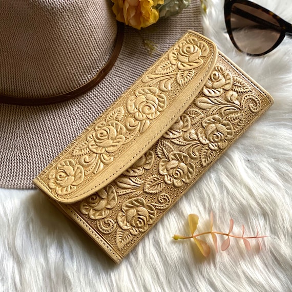 Embossed Authentic Leather Wallets Women's Wallets Etsy