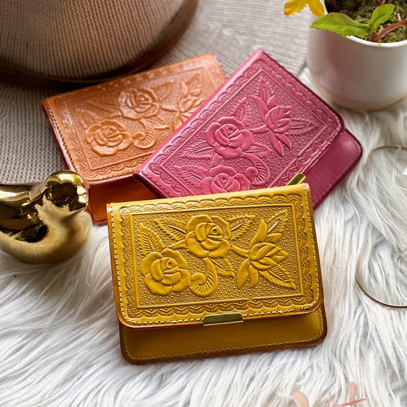 Handmade Small Leather Wallet for Women: Floral Personalized Wallet