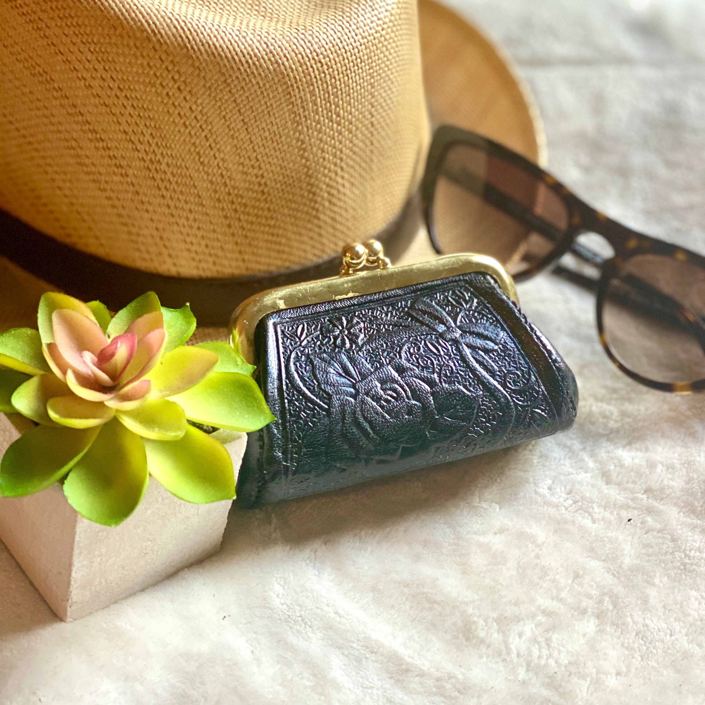 black leather change purse