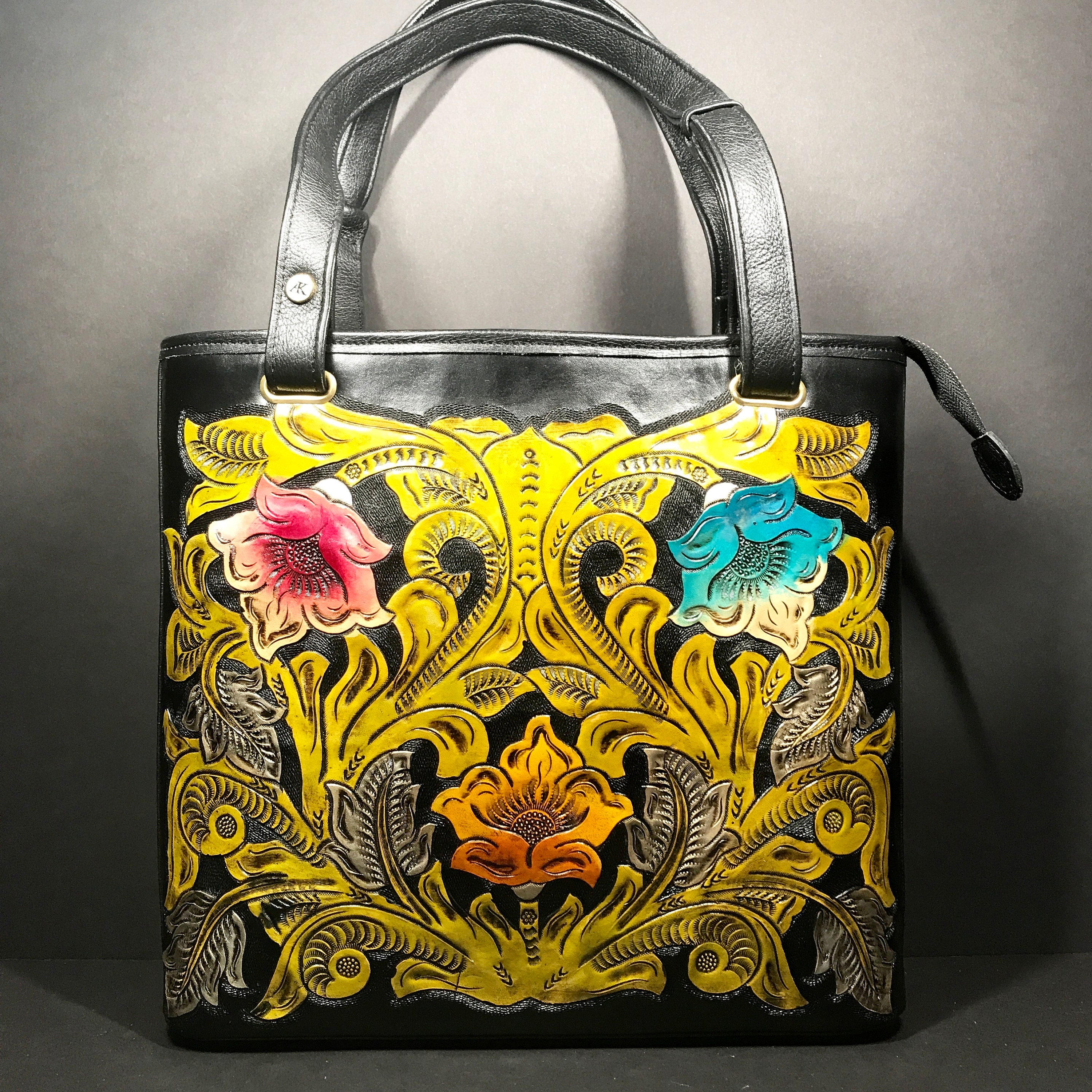 Hand Tooled HandBag / Hand Painted Handbag/ Carved Leather Purse