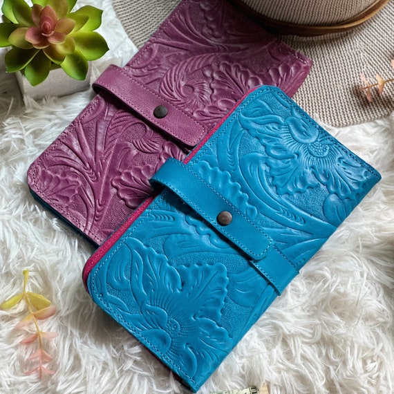 Orchid Embossed Leather Wallet • Handmade Bifold Wallet • Personalized Gift for Her