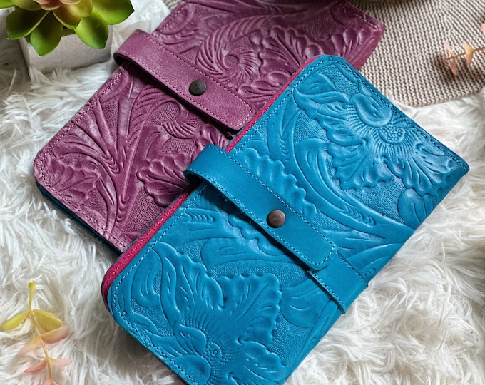 Orchid Embossed Leather Wallet • Handmade Bifold Wallet • Personalized Gift for Her