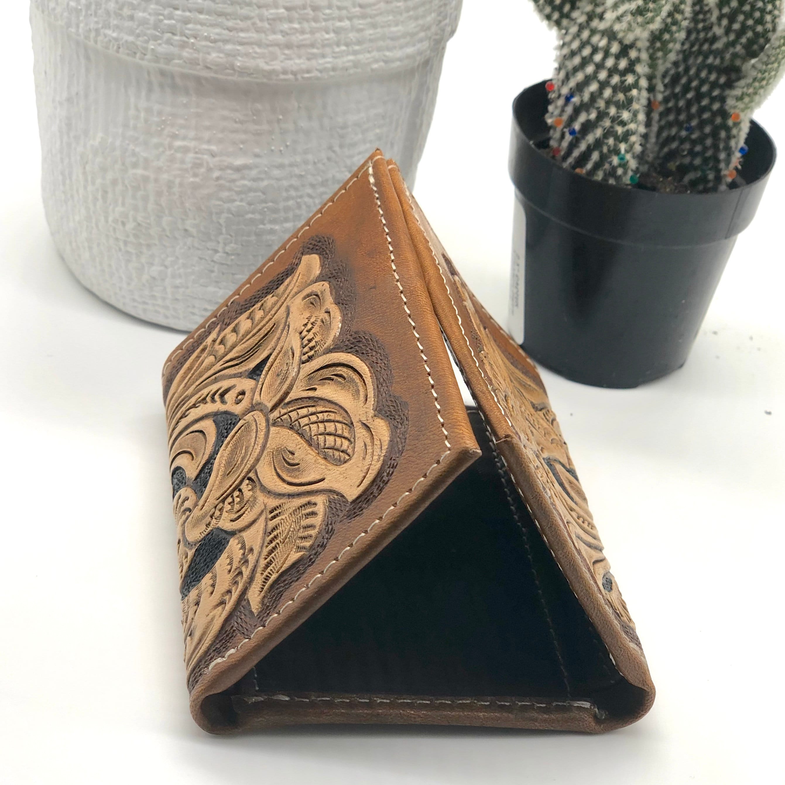 Mens Leather Trifold Western Wallets IUCN Water