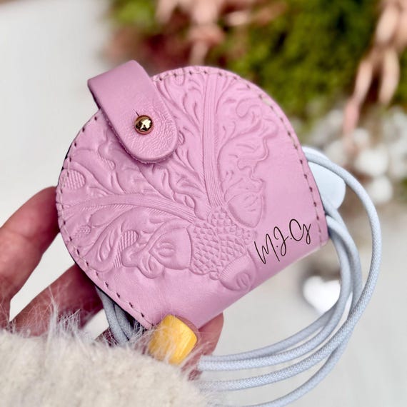 Personalized Leather Cable Organizer, Hand Tooled Cord Wrap, Engraved Charger Holder Gift