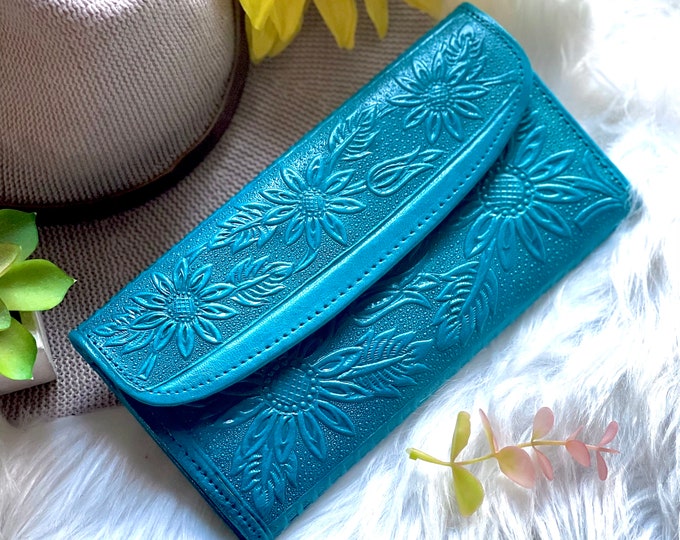 Handmade Sunflowers leather wallets • personalized gifts  • wallet women • credit card wallets