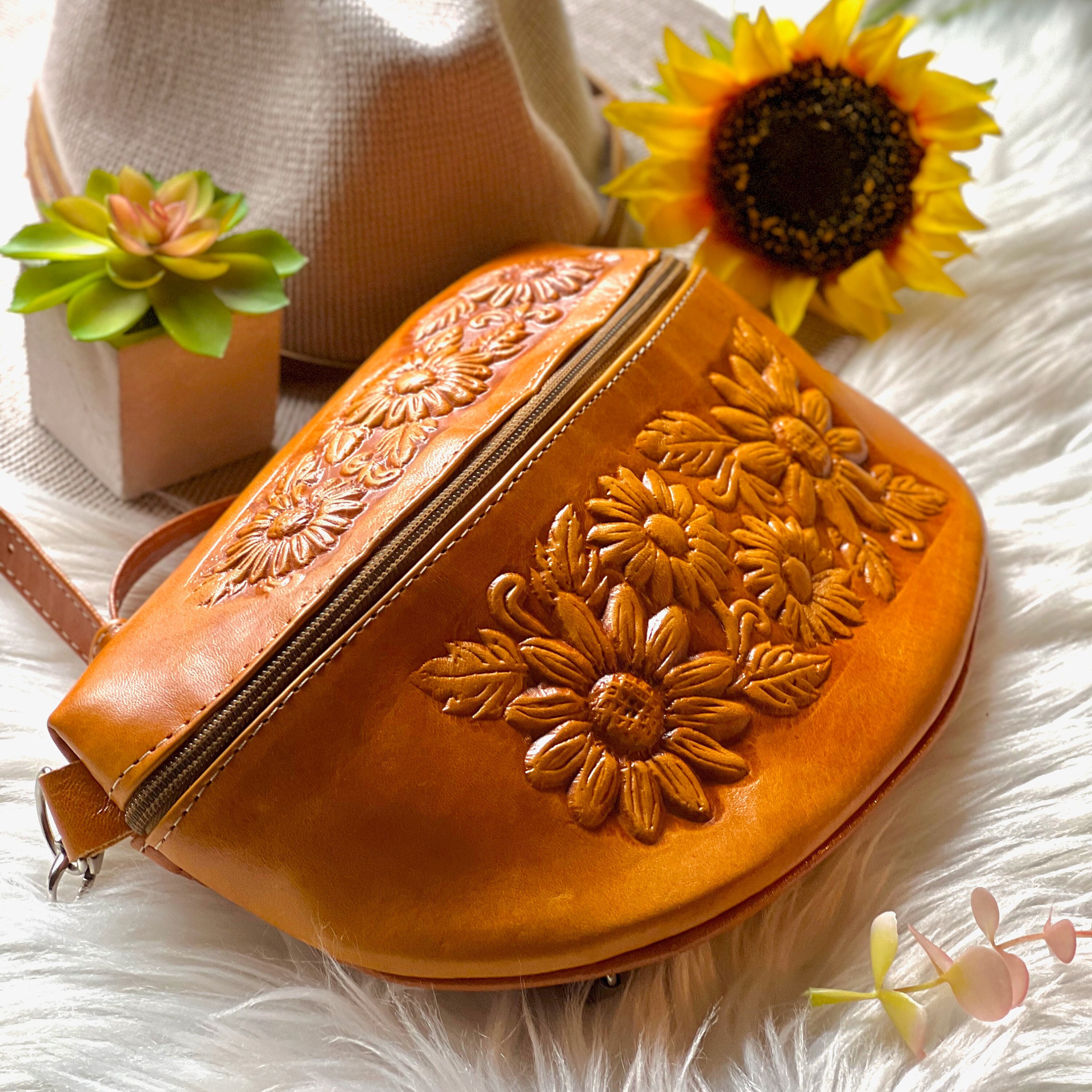 Embossed leather chest bag for women • Waist bag leather • Crossbody