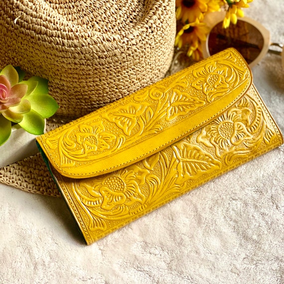 Lotus Carved Leather Wallet: Women's Long Bohemian Card Holder