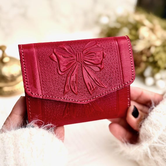 Personalized Leather Bow Wallet for Women, Handmade Bifold Wallet, Small Cute Wallet Gift for Her