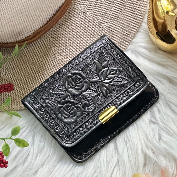 Embossed Rose Leather Wallet: Small Minimalist Women's Wallet