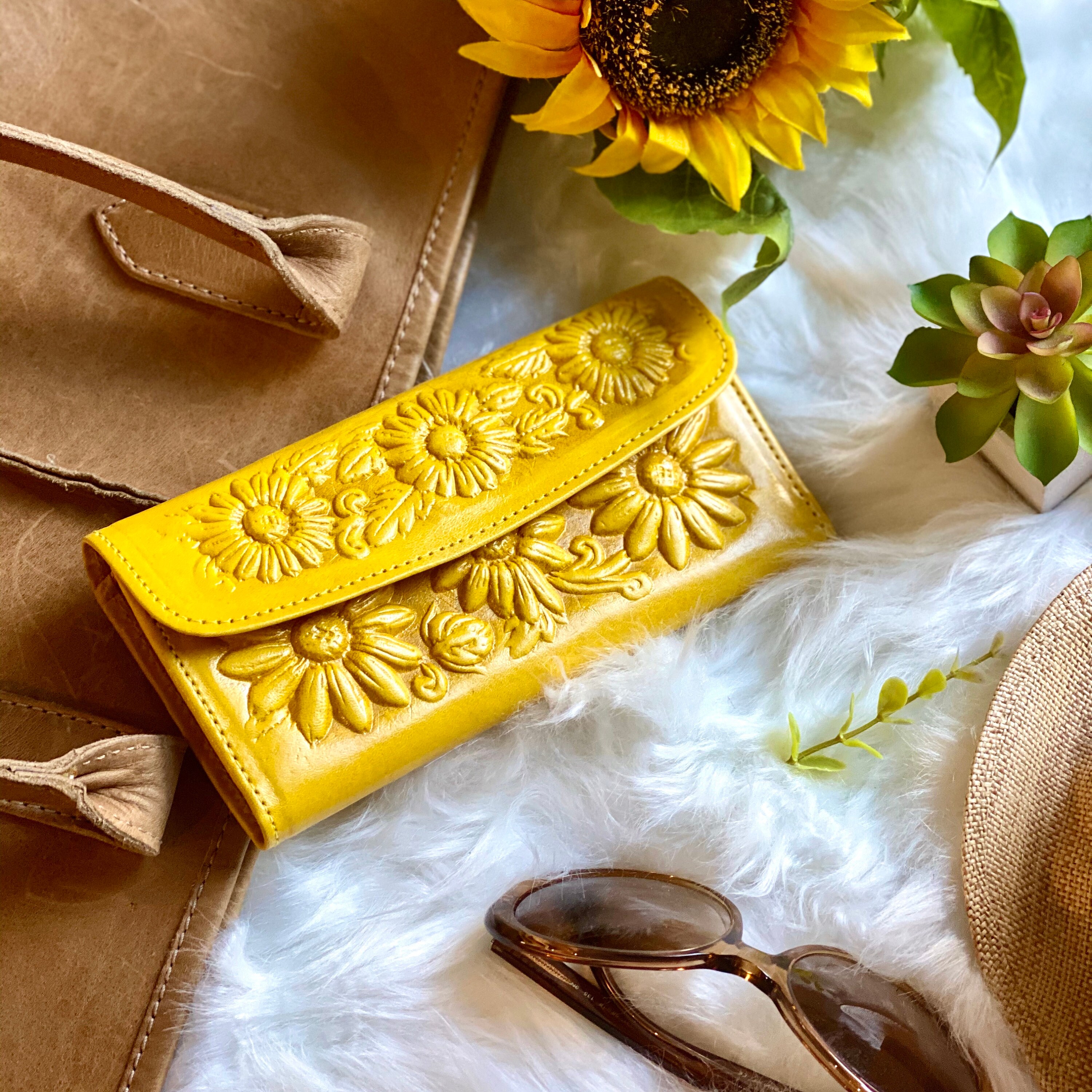 Sunflower Leather wallets for women Bohemian Wallet Wallet Women's