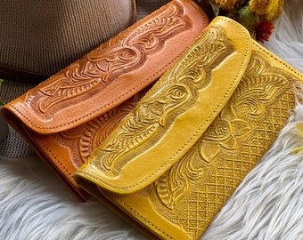 Charmingly Crafted: Embossed Handmade Leather Women's Wallets - personalized Gifts for her - Credit card holder