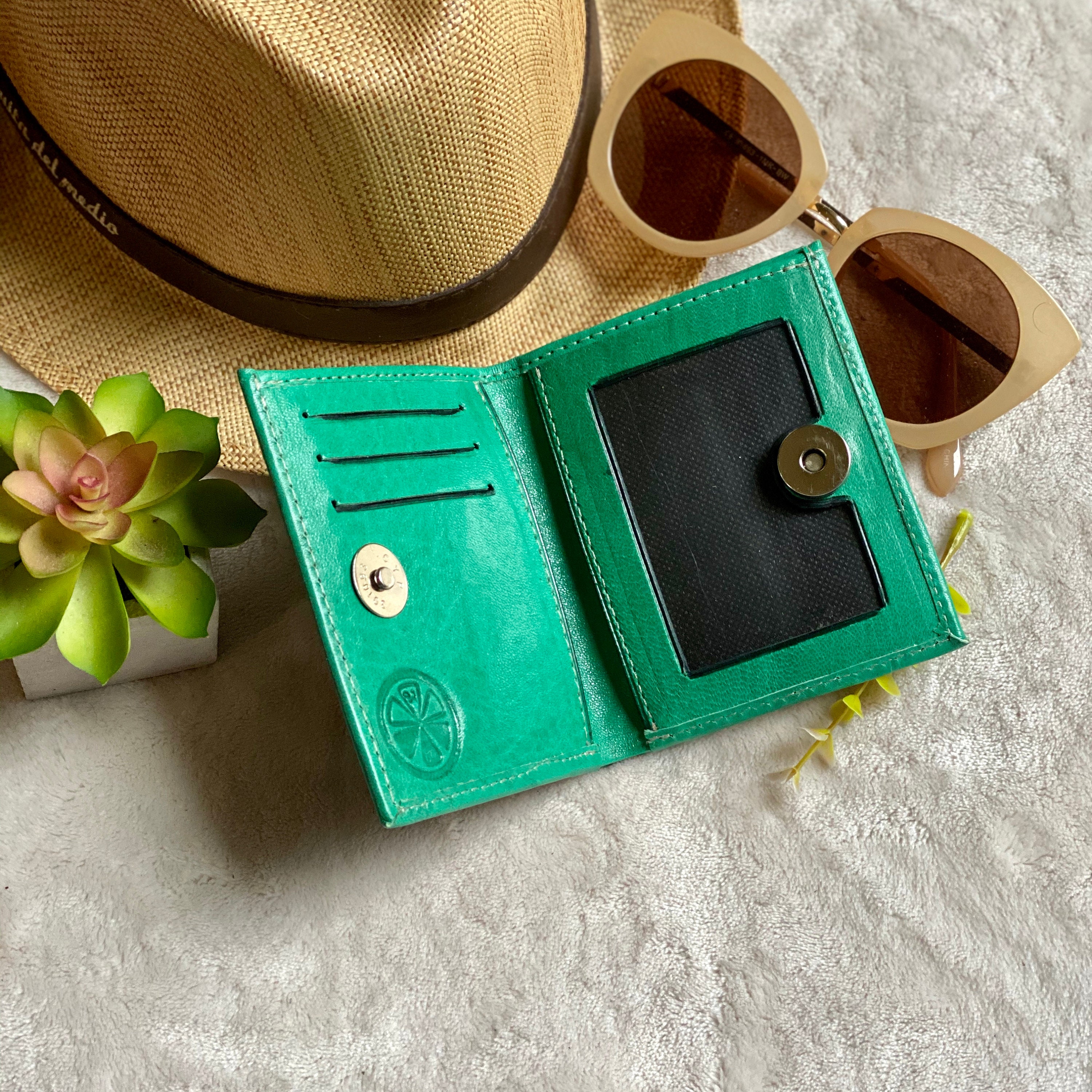 Handmade tooled green woman wallet leather wallet for women western