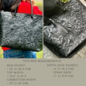 Boho Western Hand-Carved Zipper Tote Bag • Large Floral Leather Tote • Personalized Gifts for Her image 6