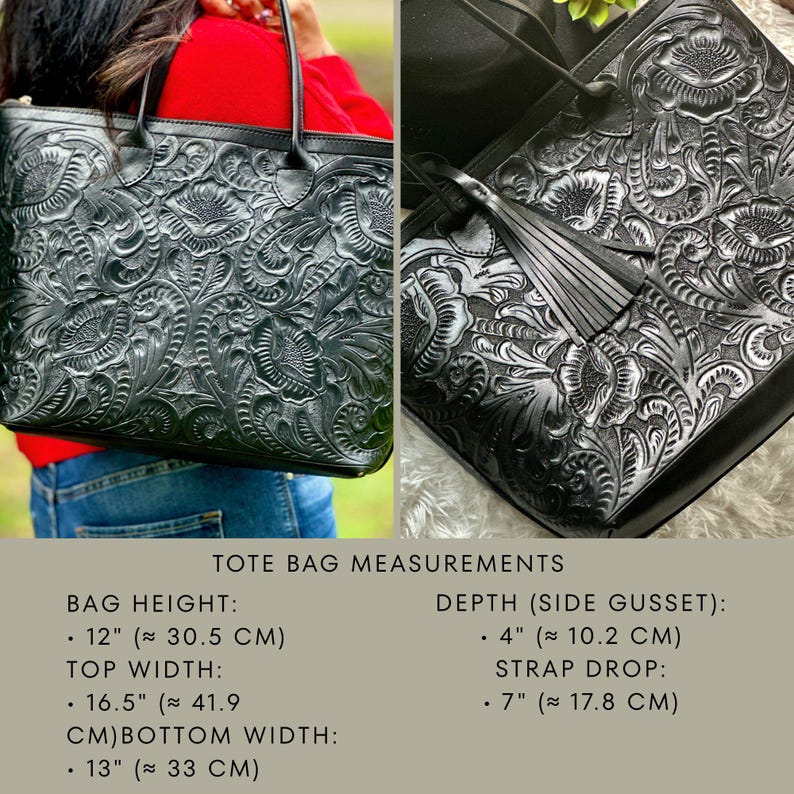 Boho Western Hand-Carved Zipper Tote Bag • Large Floral Leather Tote • Personalized Gifts for Her image 6
