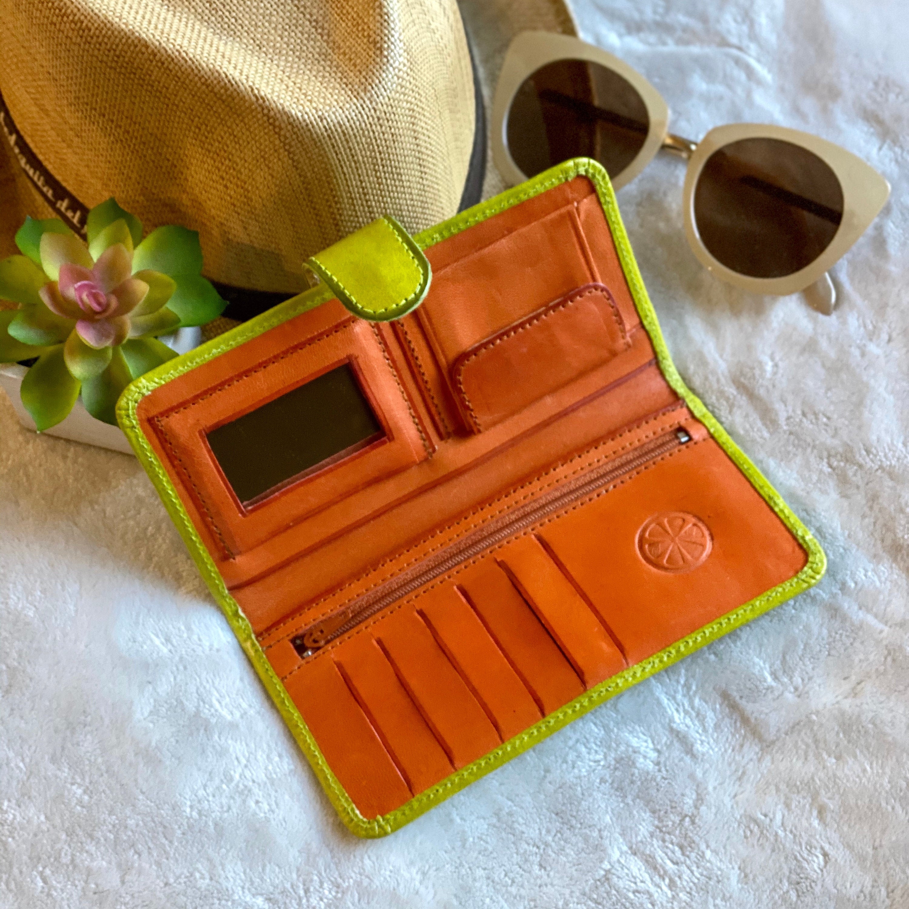 Handmade lime green wallet woman Leather woman wallet small wallet