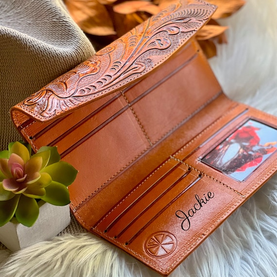 Handcrafted Leather Woman Wallets Embossed Leather Wallets Long